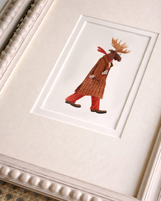 Whimsical Moose Illustration Mini Fine Art Print, Woodland Cottagecore Decor (10x15 cm)