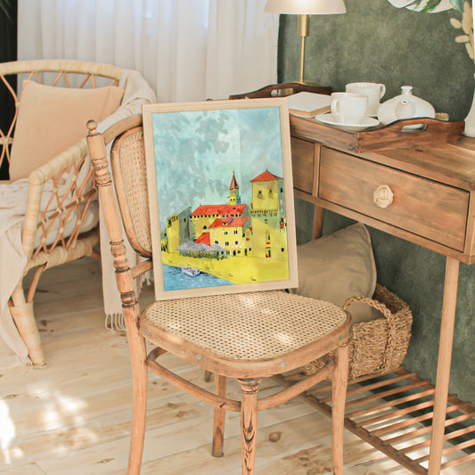 Trogir Croatia Art Print: Coastal Architecture Illustration