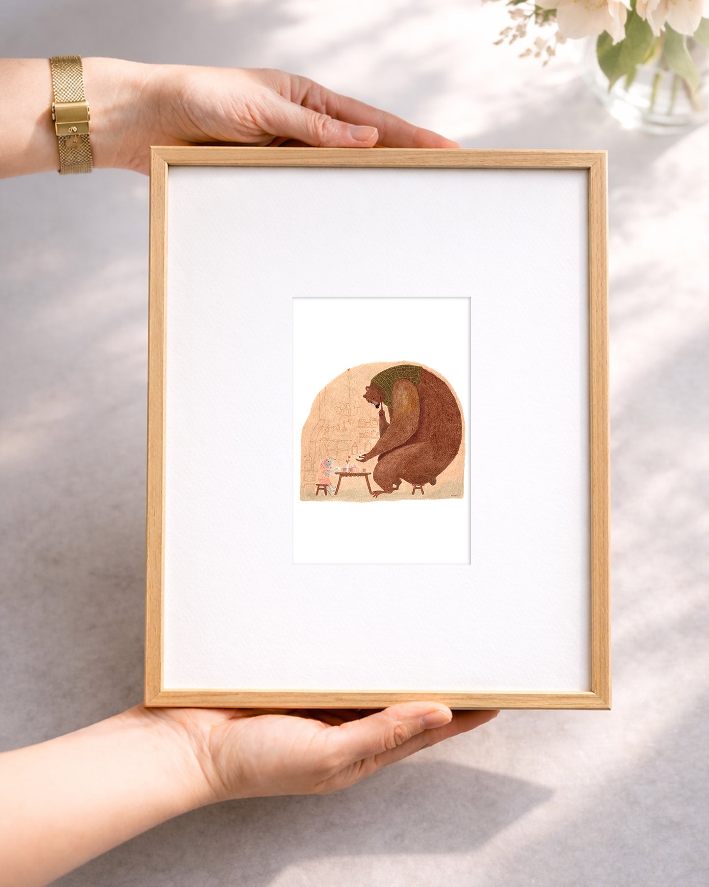 Bear and Mouse Art Print – Cozy Woodland Nursery Decor (10x15 cm)