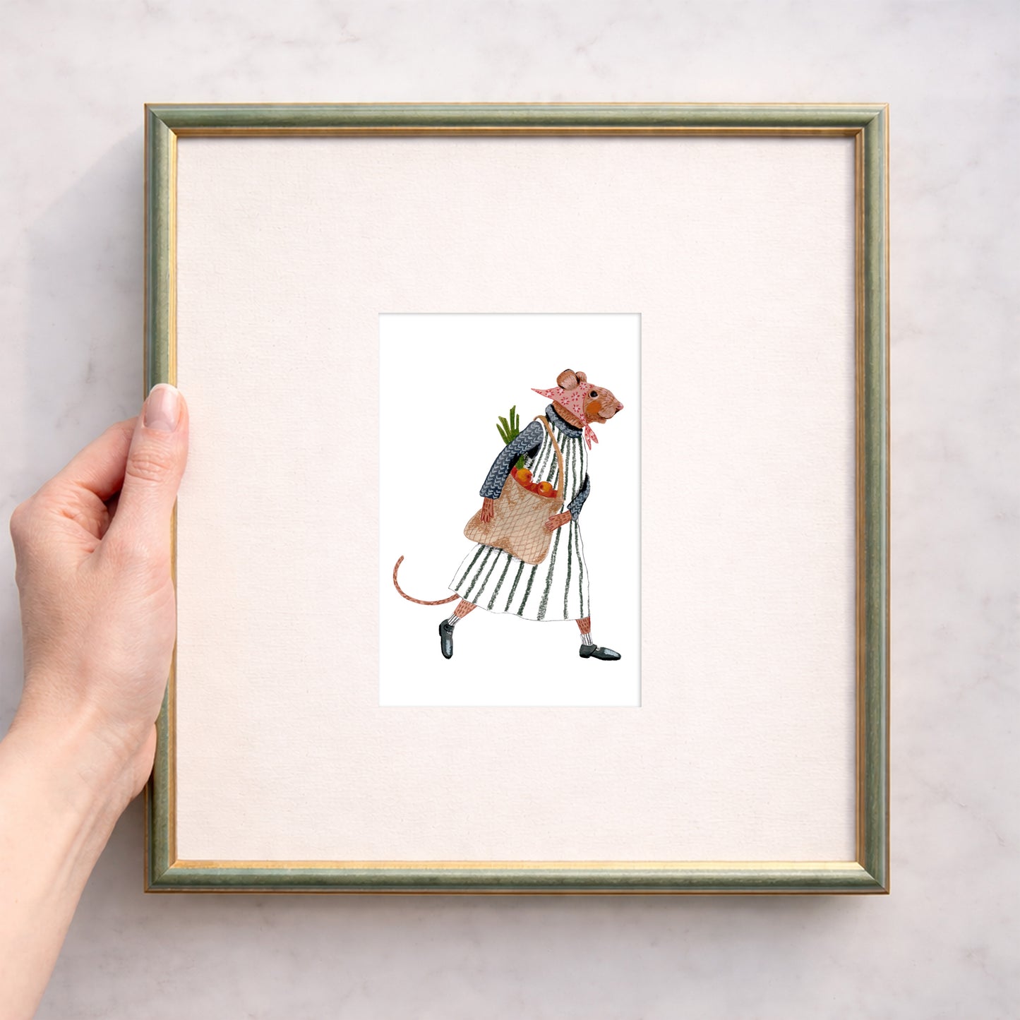 Whimsical Mouse Illustration Fine Art Print – Cottagecore, Minimalist Wall Decor (10x15 cm)