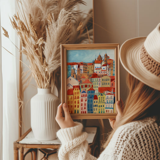 Porto Portugal Art Print: Hand-Drawn Gouache Cityscape Poster