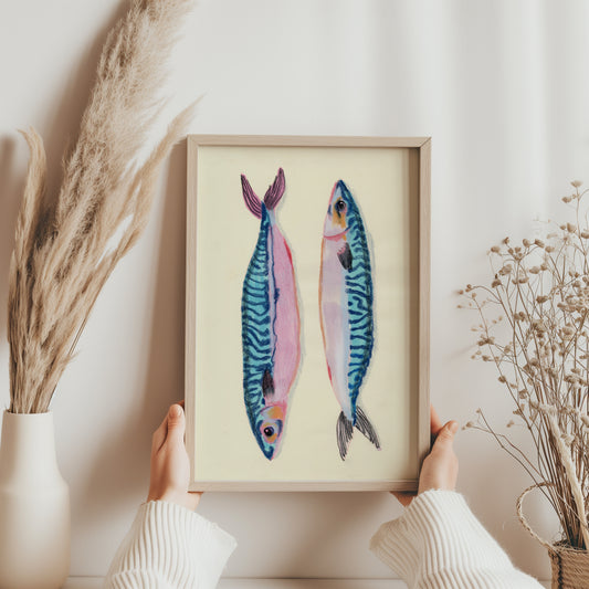 Fish Mix Media Print: Coastal Kitchen Wall Art