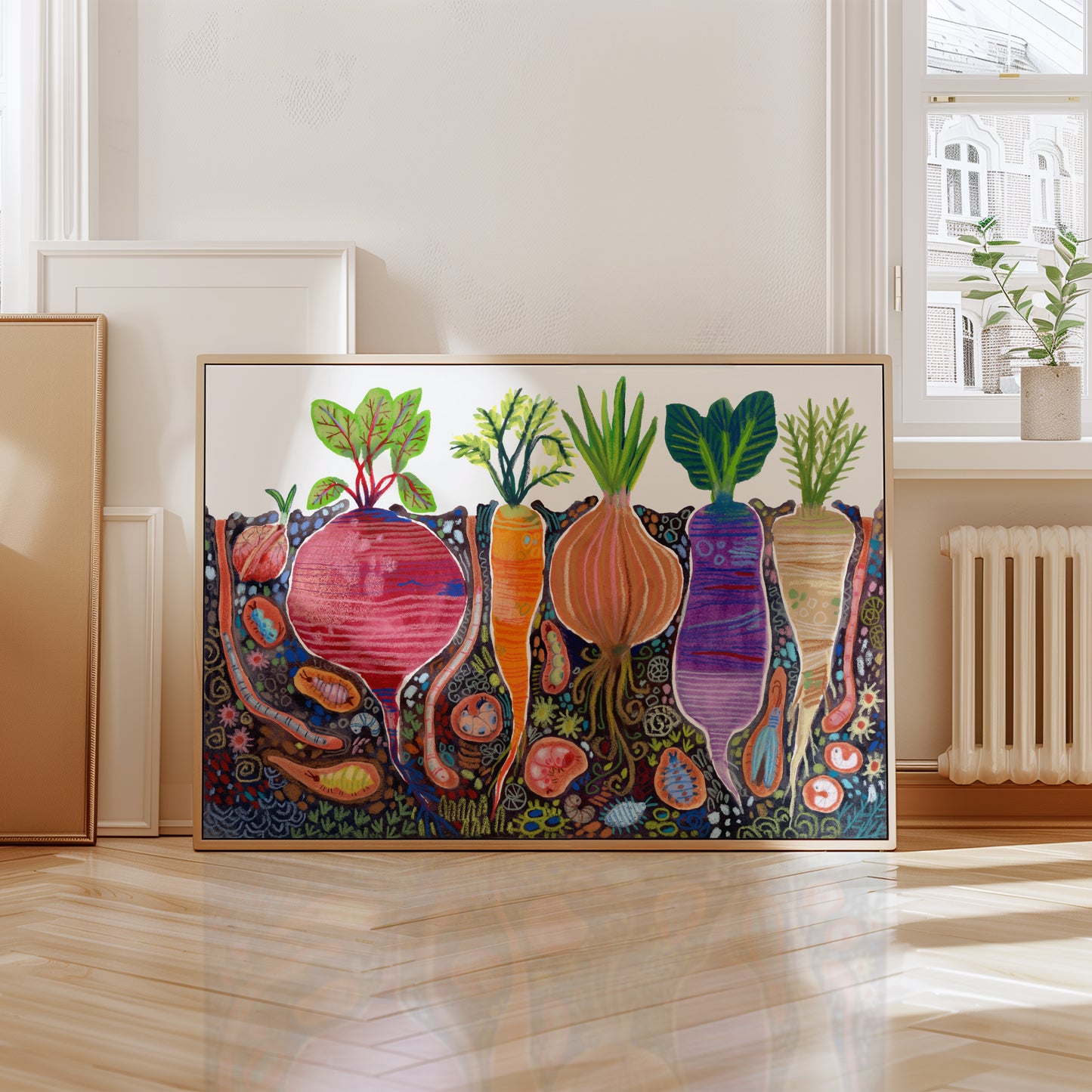 Colorful Root Vegetables Poster: Educational Farm-to-Table Nursery Print