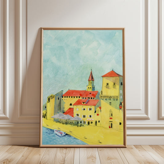 Trogir Croatia Art Print: Coastal Architecture Illustration