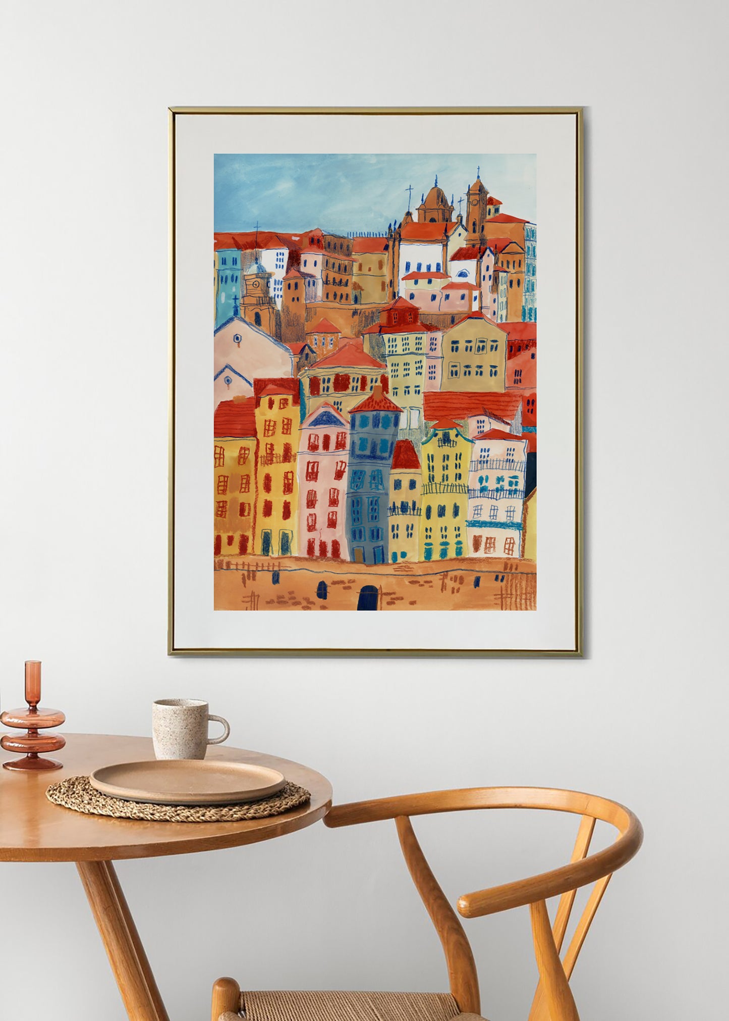 Porto Portugal Art Print: Hand-Drawn Gouache Cityscape Poster