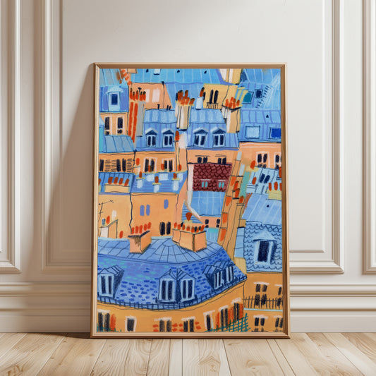 Paris Rooftops Art Print: Hand-Drawn Parisian Architecture