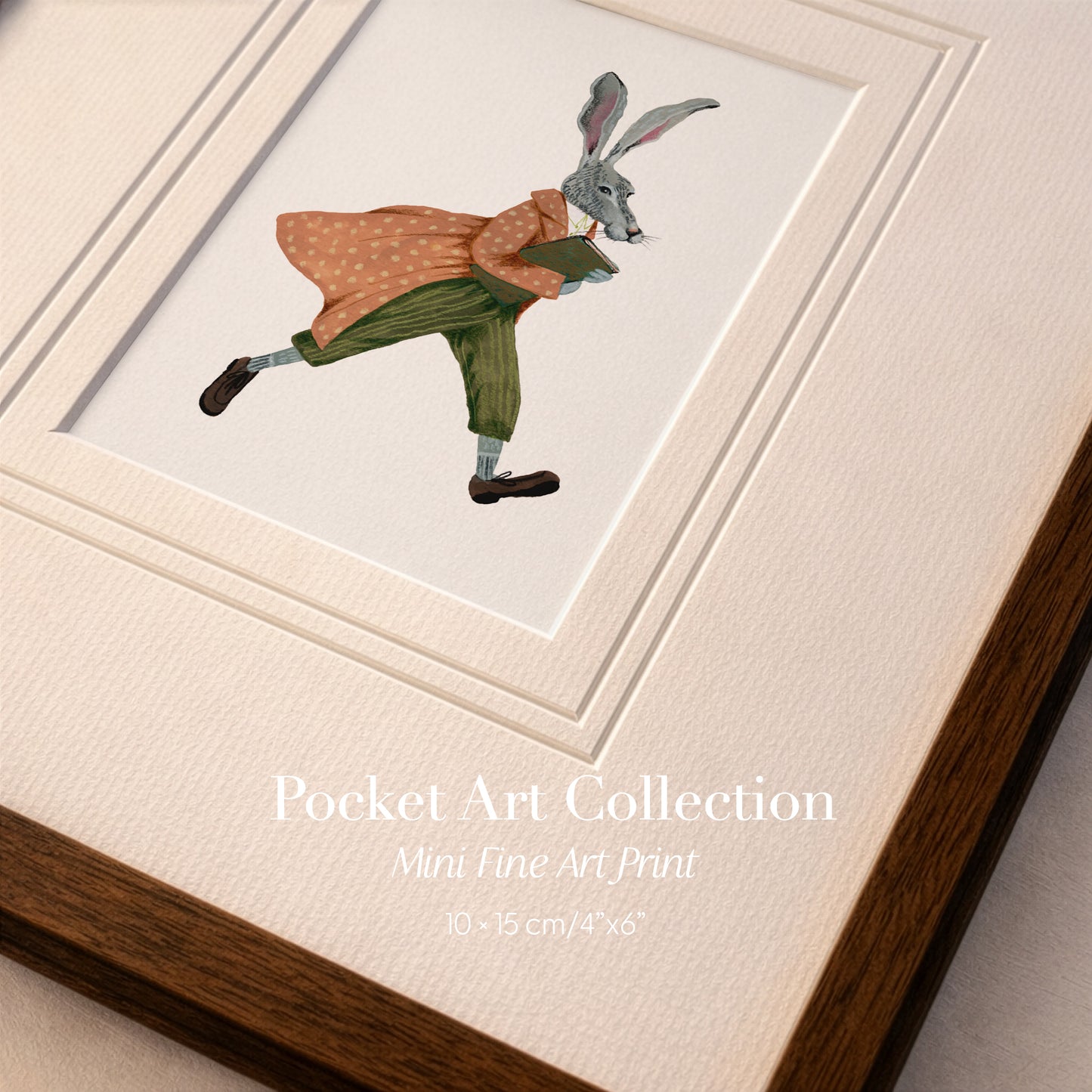 Whimsical Rabbit Art Print – Vintage Cottagecore Mini Fine Art 10x15 cm