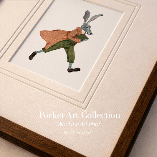 Whimsical Rabbit Art Print – Vintage Cottagecore Mini Fine Art 10x15 cm