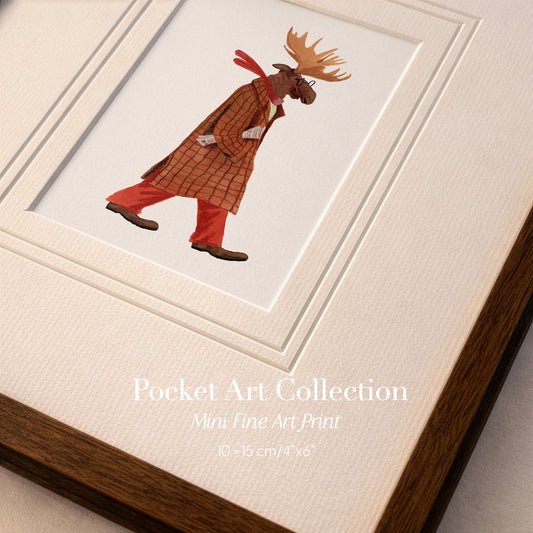 Whimsical Moose Illustration Mini Fine Art Print, Woodland Cottagecore Decor (10x15 cm)