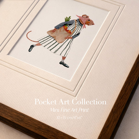Whimsical Mouse Illustration Fine Art Print – Cottagecore, Minimalist Wall Decor (10x15 cm)