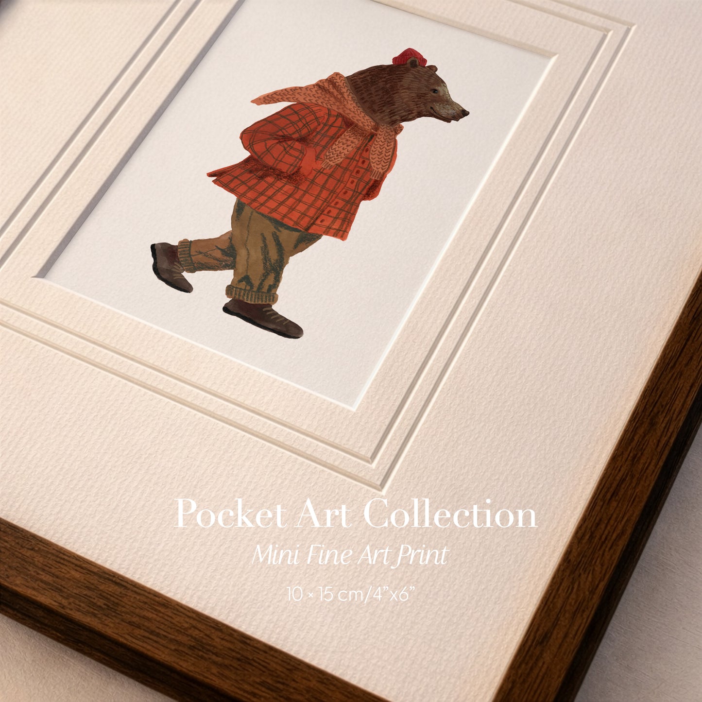 Whimsical Bear Illustration Mini Fine Art Print, Woodland Cottagecore Decor (10x15 cm)