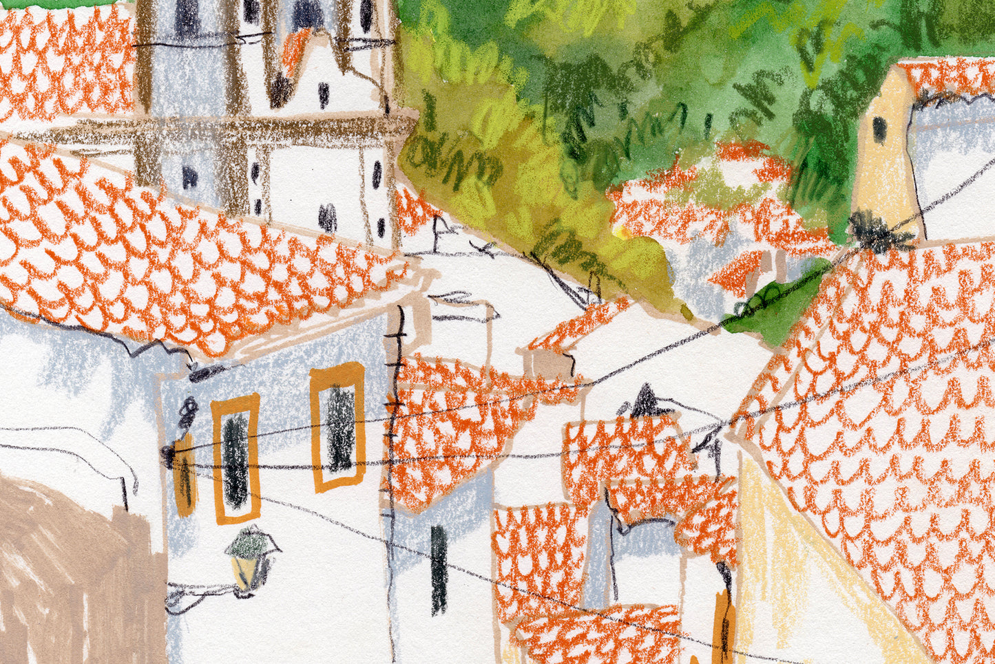 Mediterranean Village Wall Art – Castelo Portugal Illustration Print – Gouache Architecture Poster – Travel Home Decor