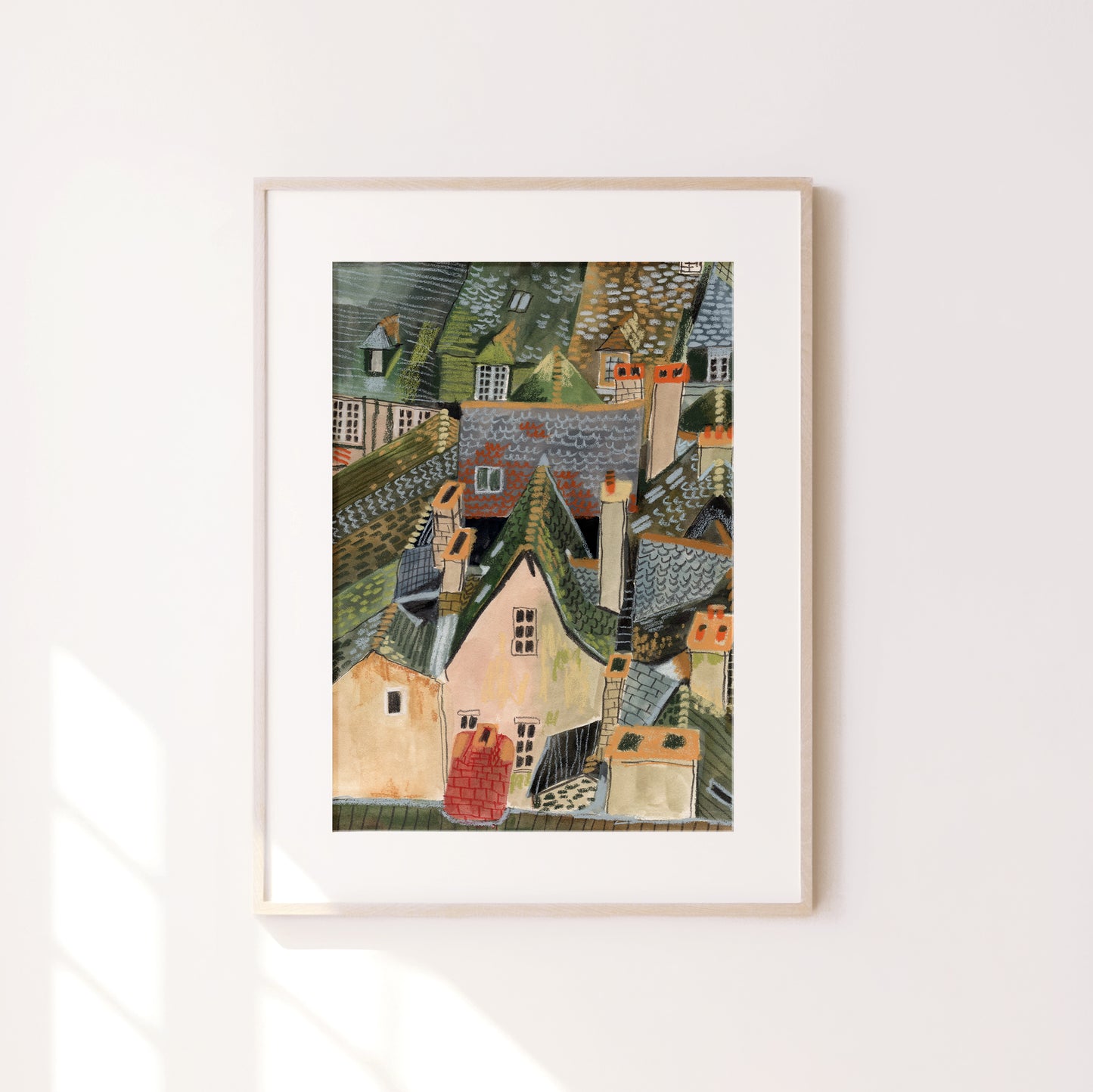 Chinon France Art Print: Gouache Rooftops Illustration, Loire Valley Travel Poster