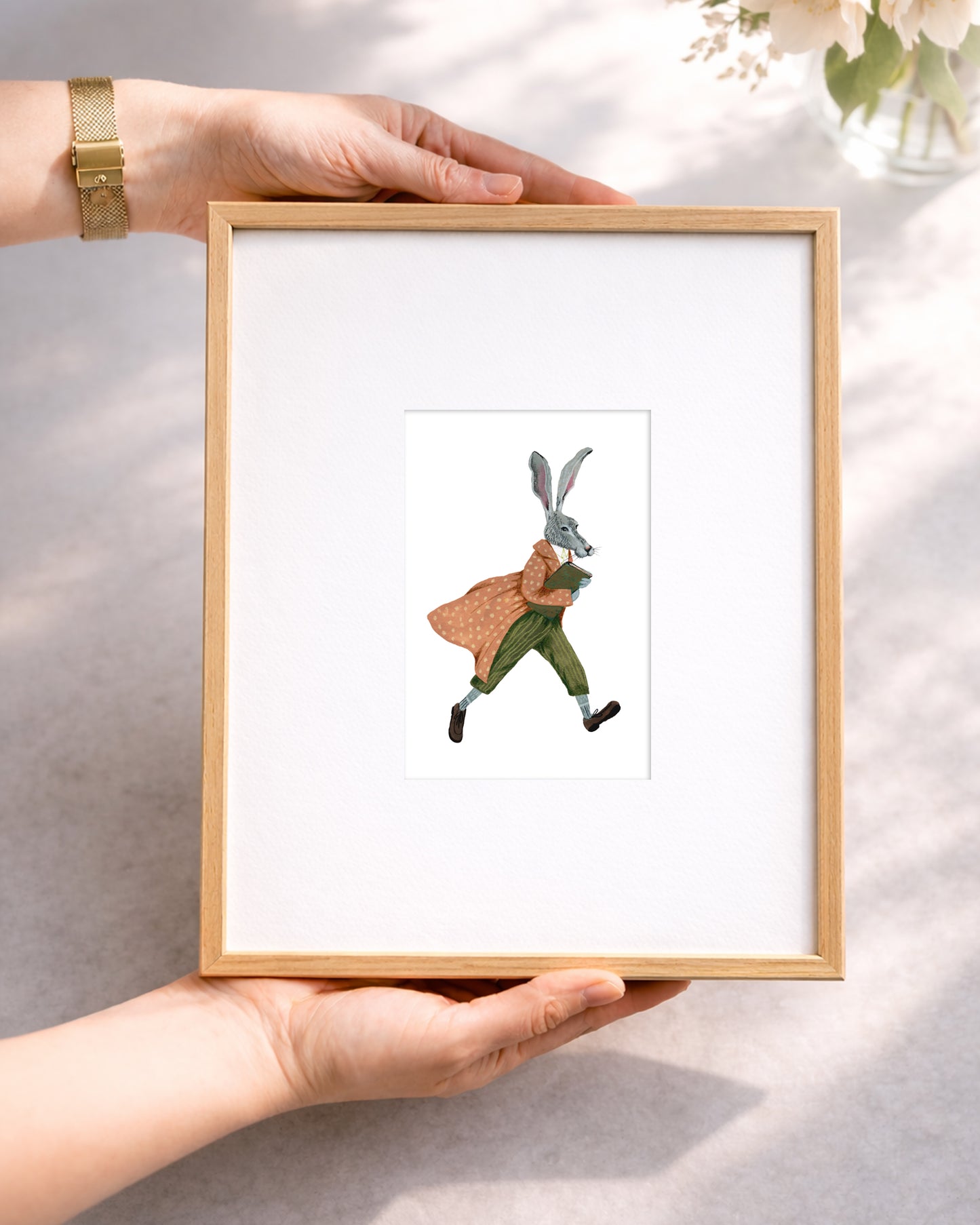 Whimsical Rabbit Art Print – Vintage Cottagecore Mini Fine Art 10x15 cm