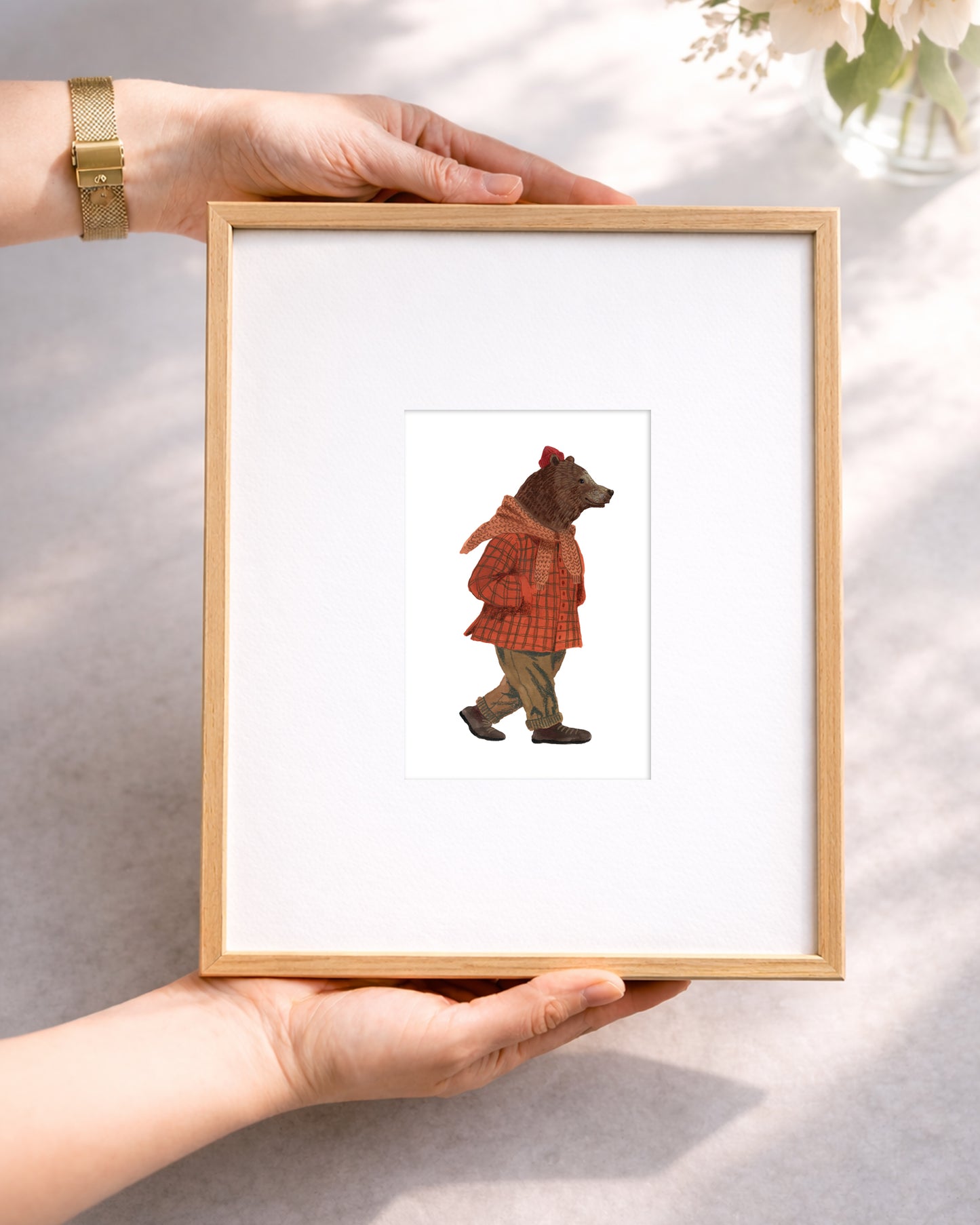 Whimsical Bear Illustration Mini Fine Art Print, Woodland Cottagecore Decor (10x15 cm)