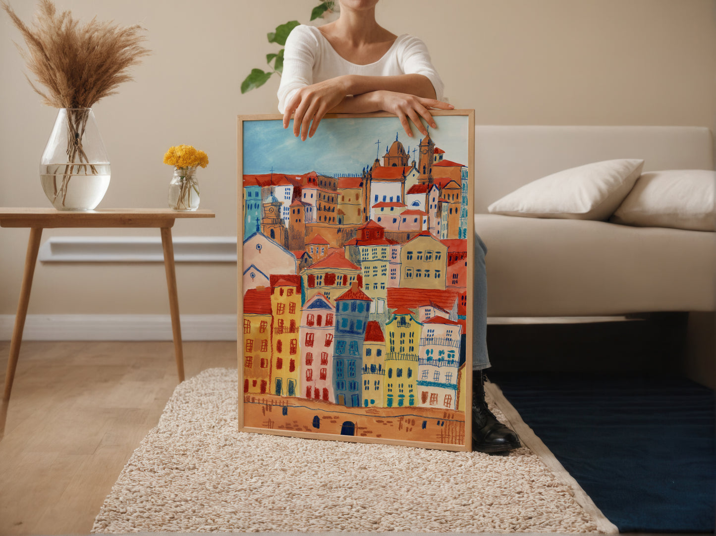 Porto Portugal Art Print: Hand-Drawn Gouache Cityscape Poster