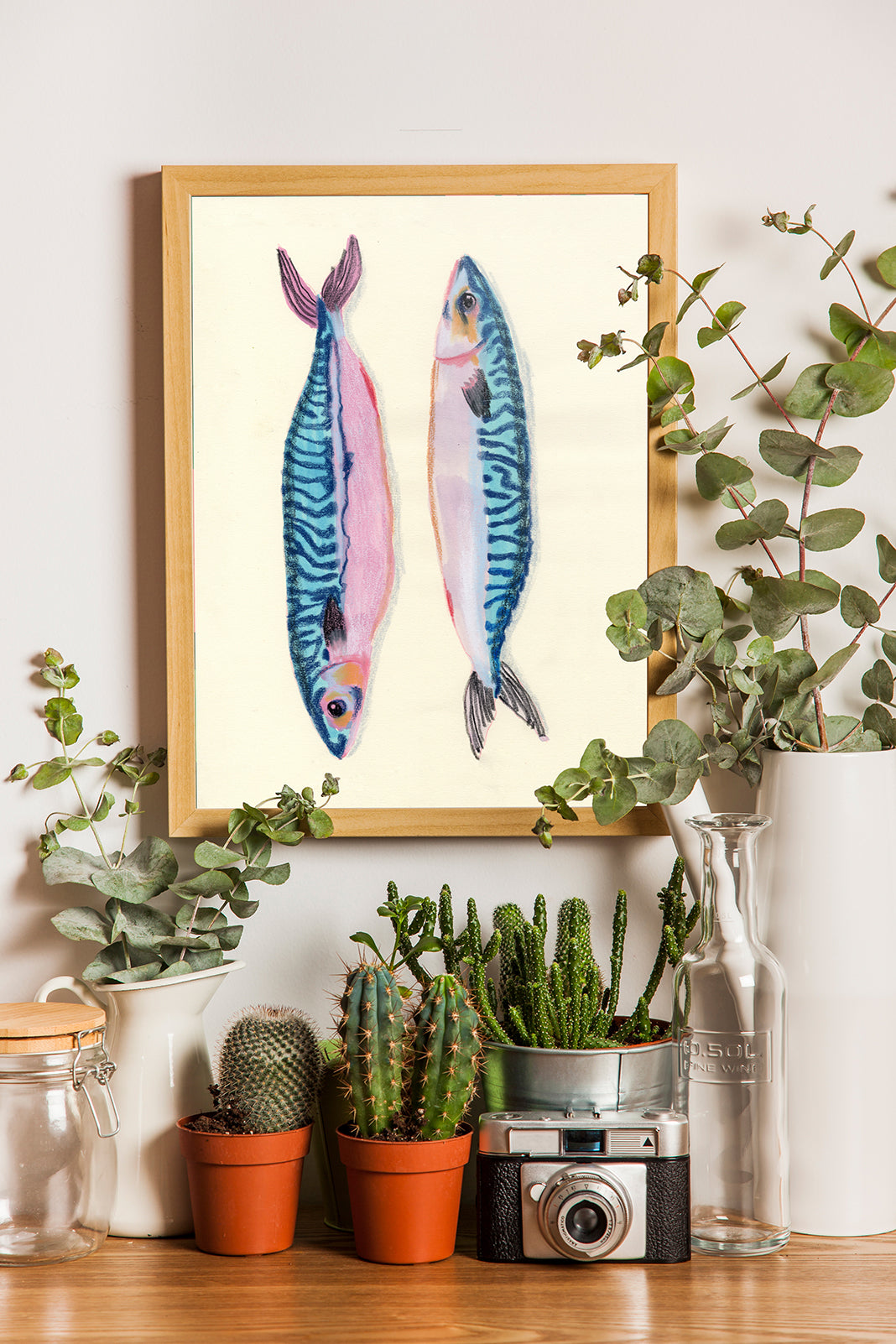 Fish Mix Media Print: Coastal Kitchen Wall Art