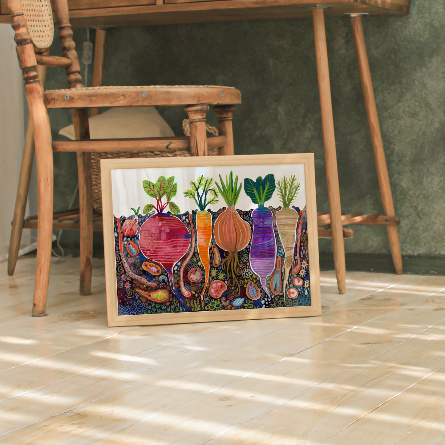 Colorful Root Vegetables Poster: Educational Farm-to-Table Nursery Print