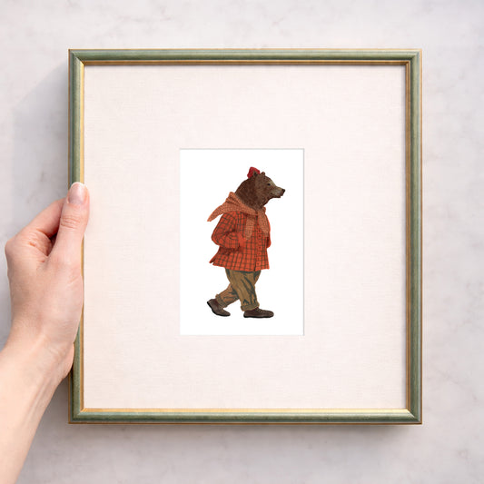Whimsical Bear Illustration Mini Fine Art Print, Woodland Cottagecore Decor (10x15 cm)