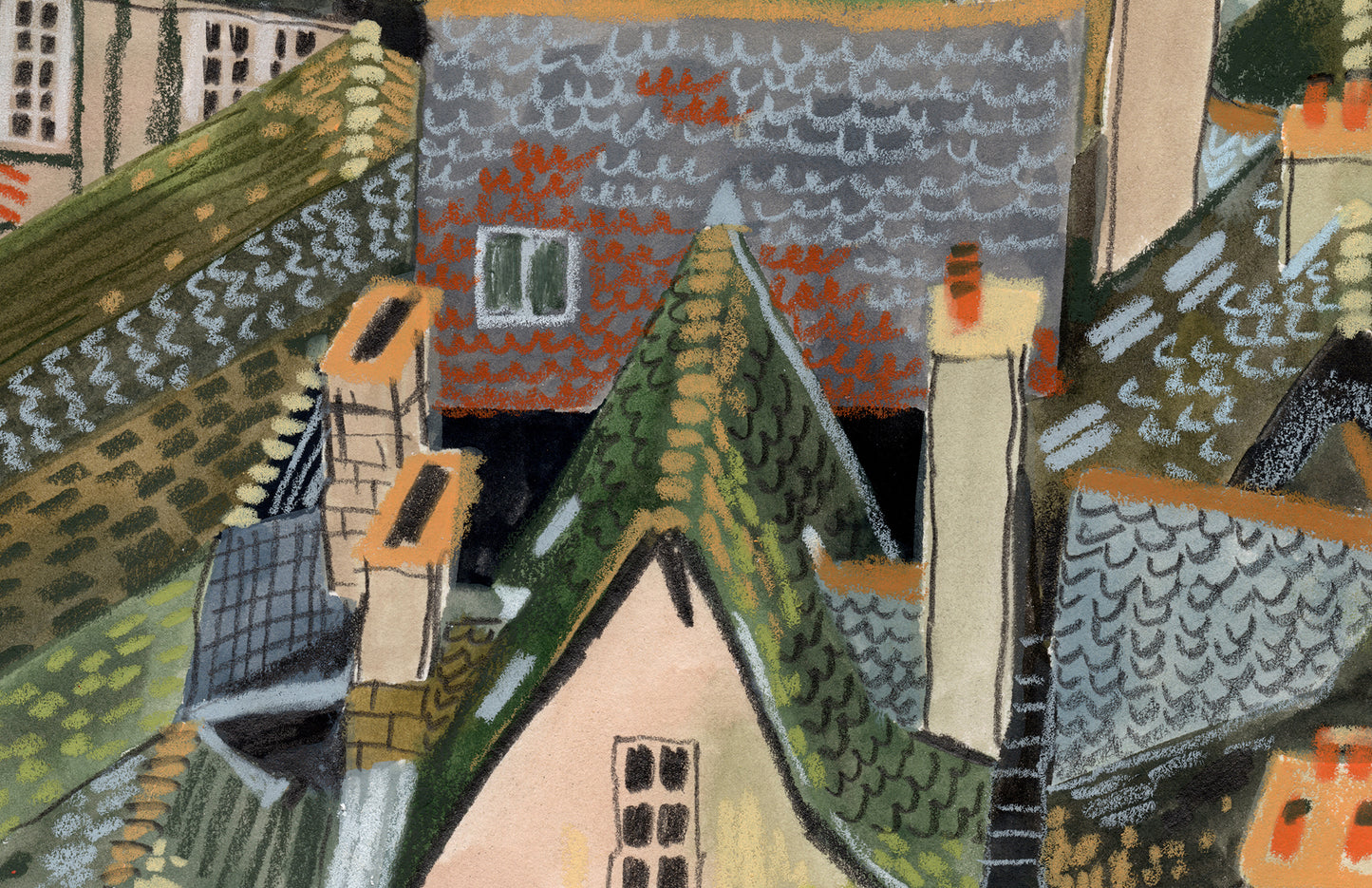Chinon France Art Print: Gouache Rooftops Illustration, Loire Valley Travel Poster