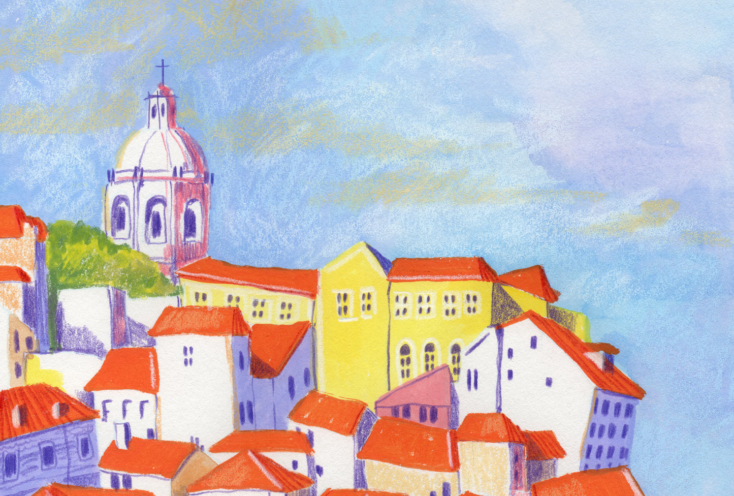 Lisbon Rooftops Art Print: Alfama Illustration, Portugal Travel Poster