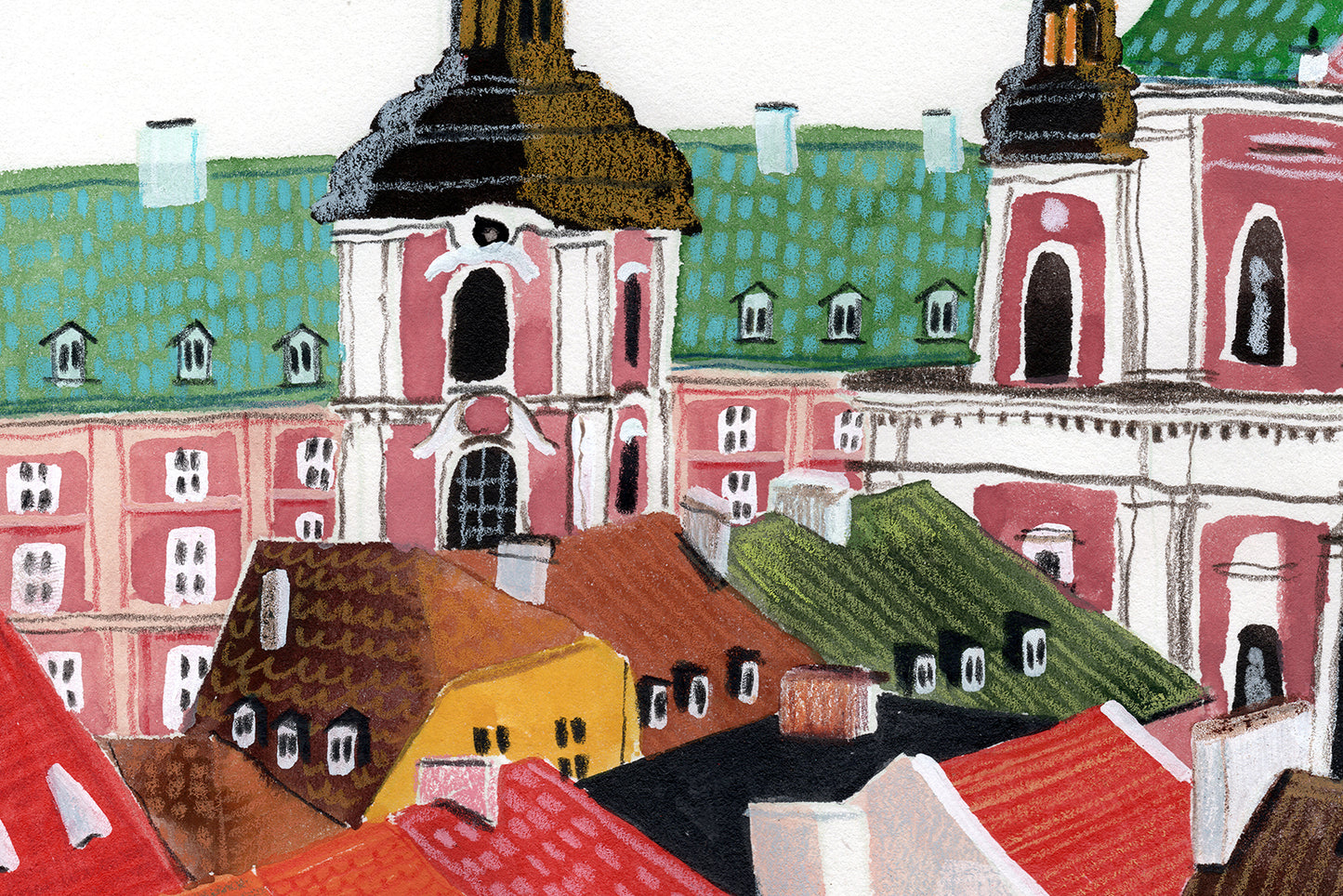 Poznan Old Town Art Print: Colorful City Houses Gouache Painting