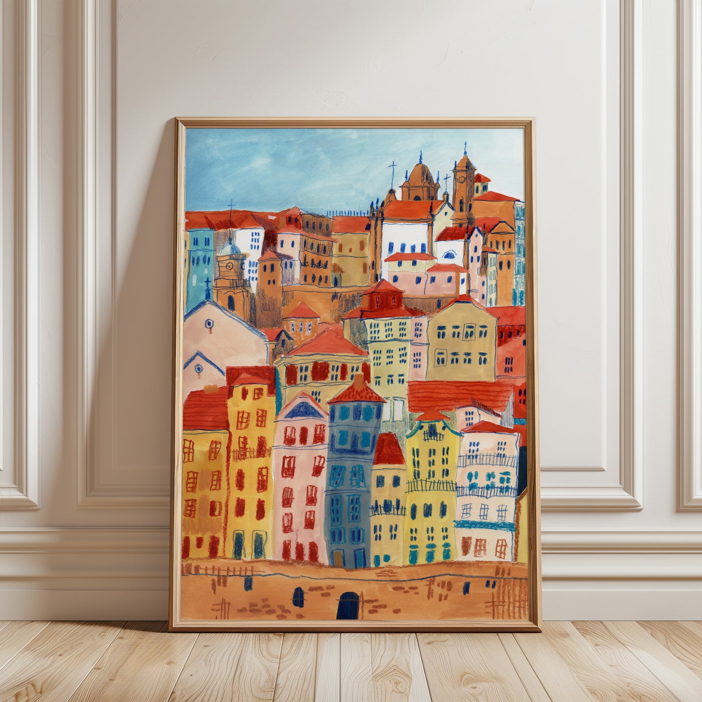 Porto Portugal Art Print: Hand-Drawn Gouache Cityscape Poster