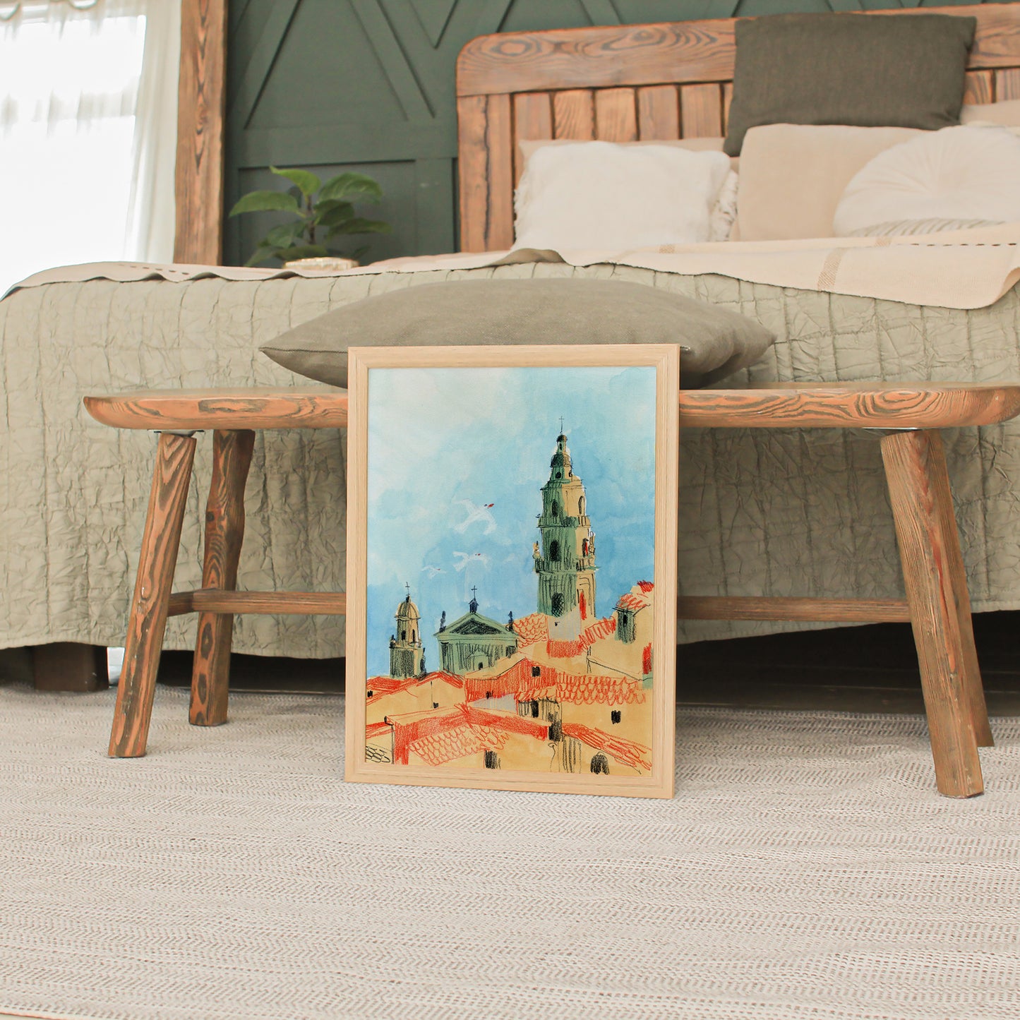 Menton Art Print, French Riviera Cityscape, Côte d’Azur Rooftops, Mediterranean Wall Art, Gouache & Pastel, Enhanced Matte Poster