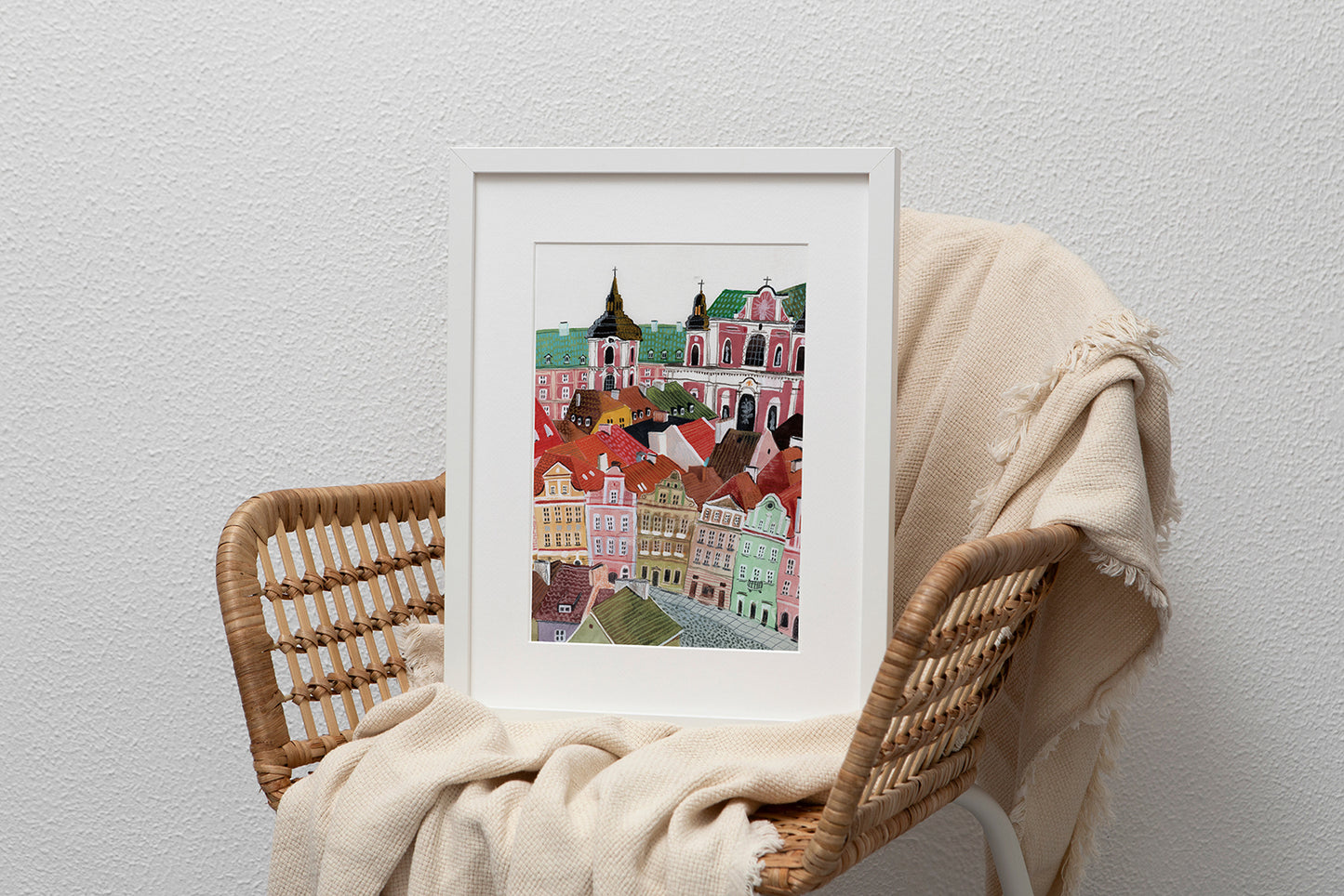 Poznan Old Town Art Print: Colorful City Houses Gouache Painting