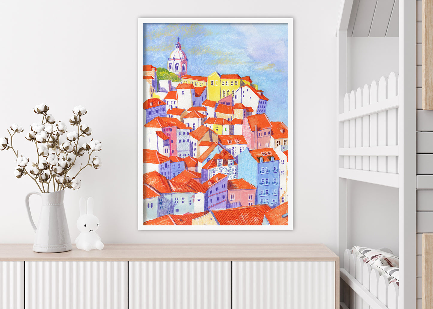 Lisbon Rooftops Art Print: Alfama Illustration, Portugal Travel Poster