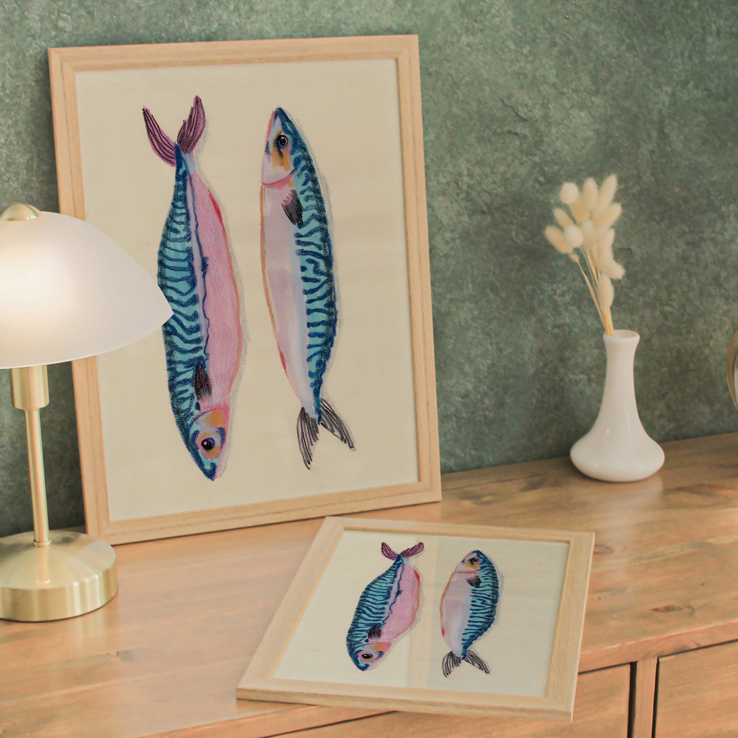 Fish Mix Media Print: Coastal Kitchen Wall Art