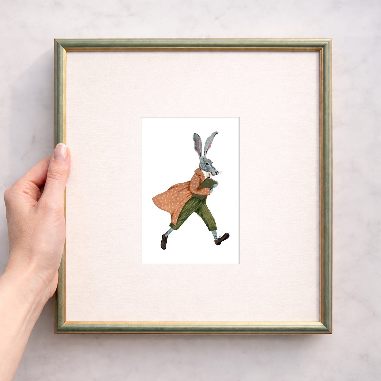 Whimsical Rabbit Art Print – Vintage Cottagecore Mini Fine Art 10x15 cm