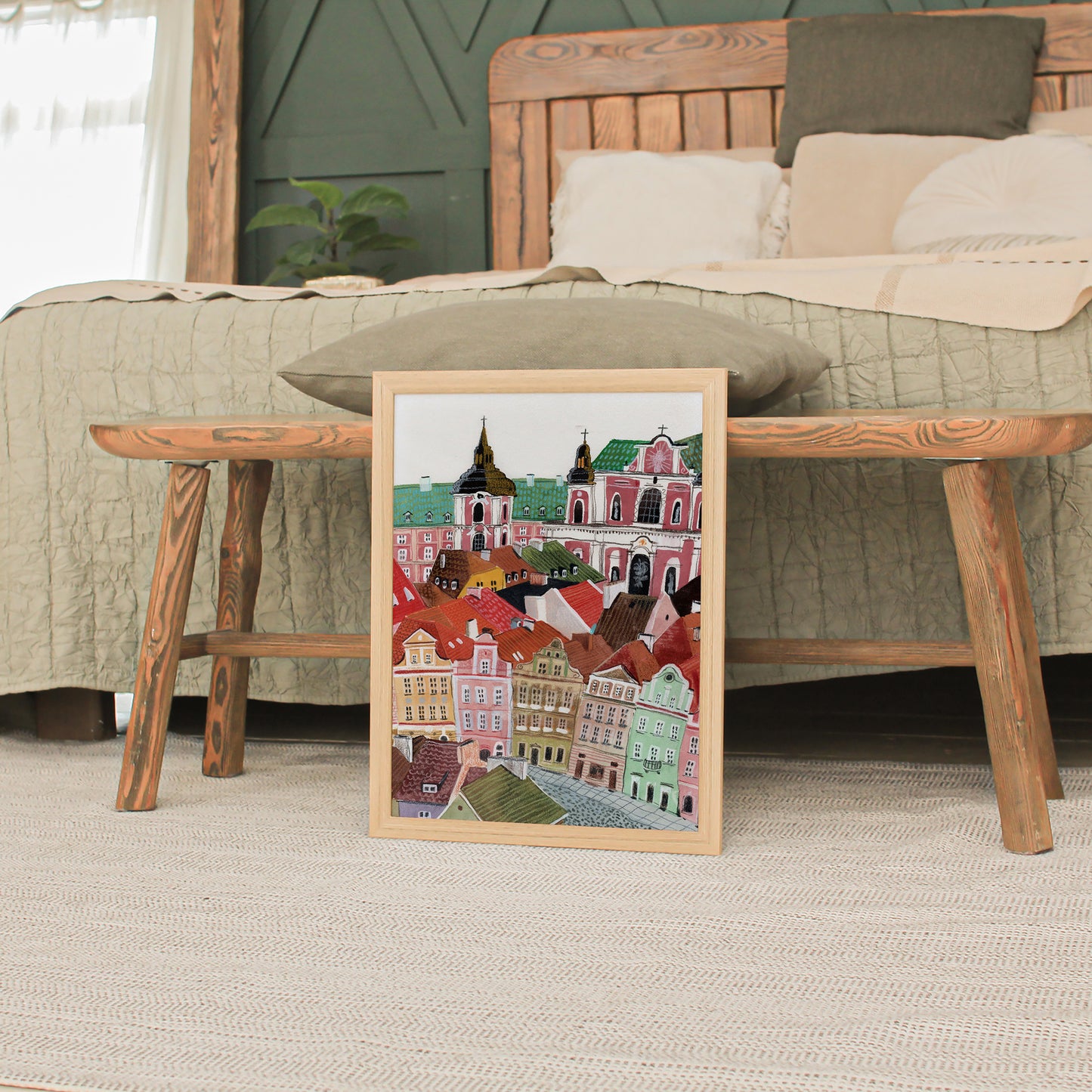 Poznan Old Town Art Print: Colorful City Houses Gouache Painting