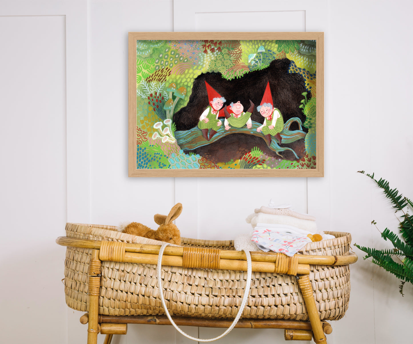 Whimsical Gnome Art Print – Fairy Tale Woodland Poster, Storybook Illustration, Forest Nursery Wall Art, Gouache & Pastel Giclée