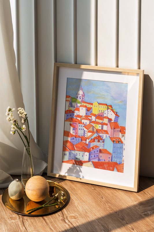 Lisbon Rooftops Art Print: Alfama Illustration, Portugal Travel Poster