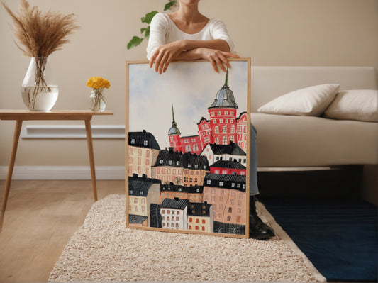 Stockholm Art Print: Hand-Drawn Nordic Cityscape
