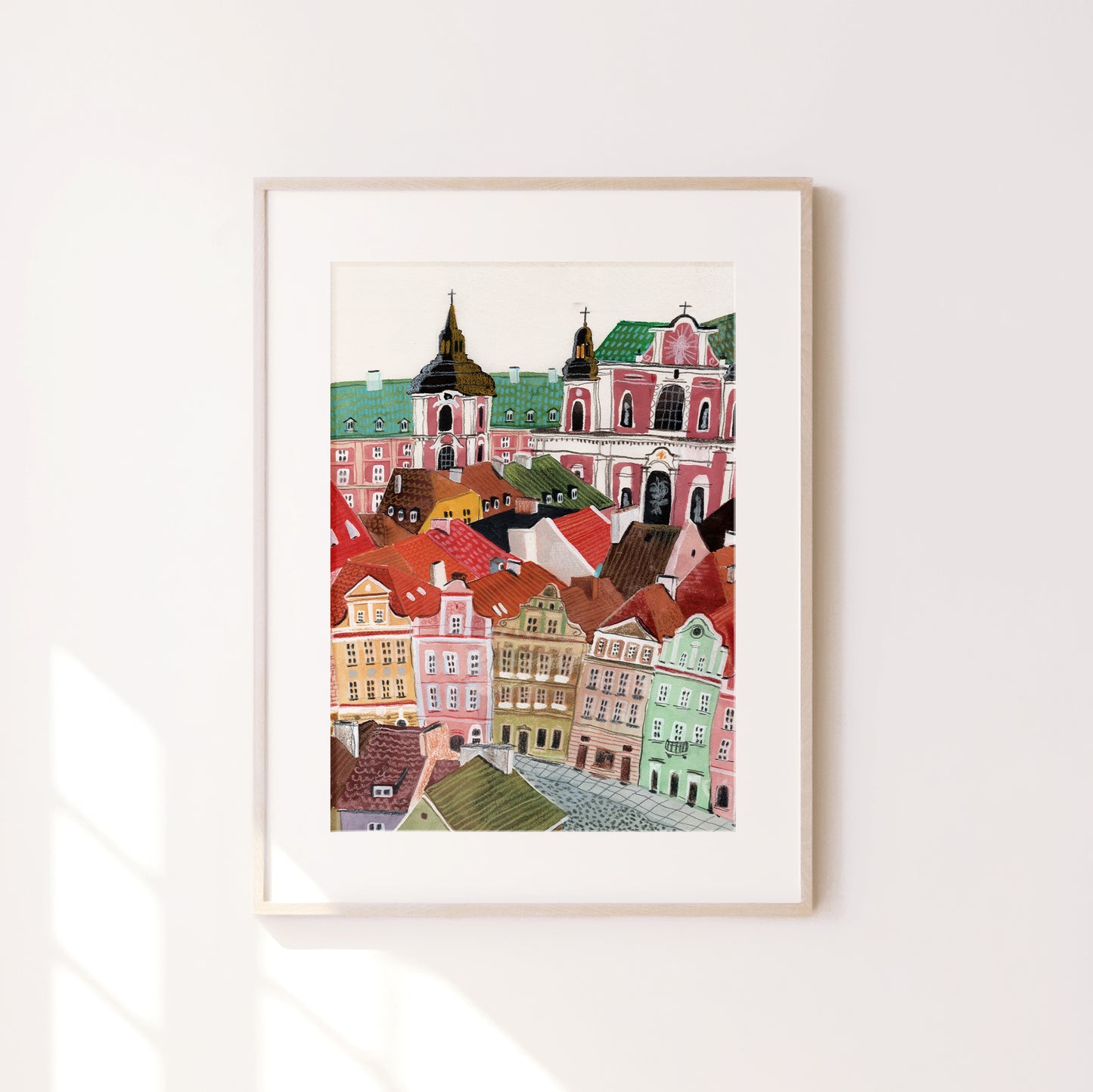 Poznan Old Town Art Print: Colorful City Houses Gouache Painting