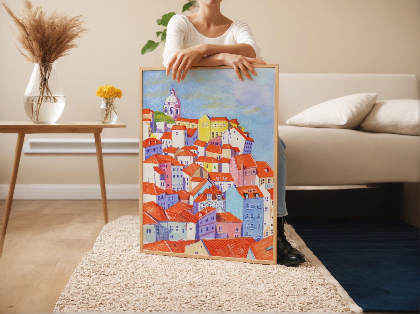 Lisbon Rooftops Art Print: Alfama Illustration, Portugal Travel Poster