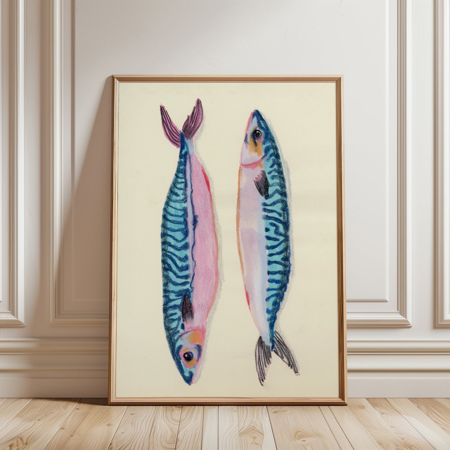 Fish Mix Media Print: Coastal Kitchen Wall Art