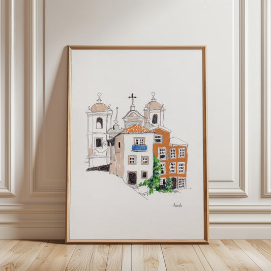 Porto Cityscape Art Print: Colorful Portugal Urban Sketch