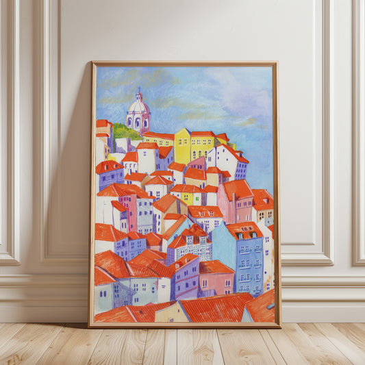 Lisbon Rooftops Art Print: Alfama Illustration, Portugal Travel Poster
