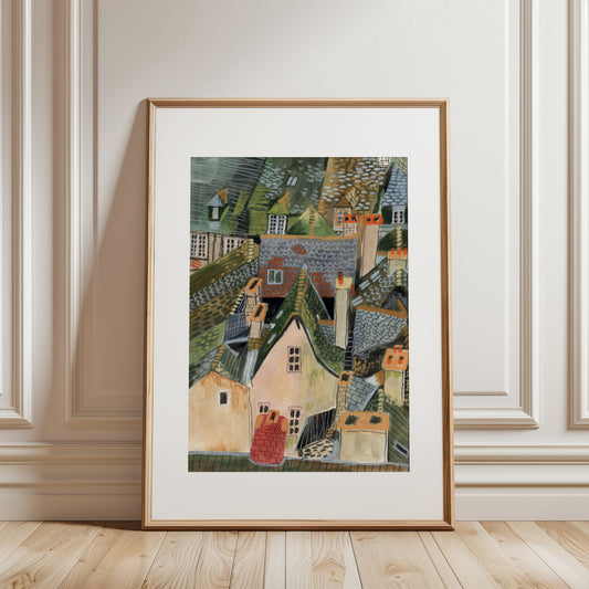 Chinon France Art Print: Gouache Rooftops Illustration, Loire Valley Travel Poster