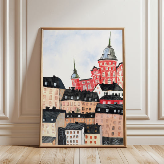Stockholm Art Print: Hand-Drawn Nordic Cityscape