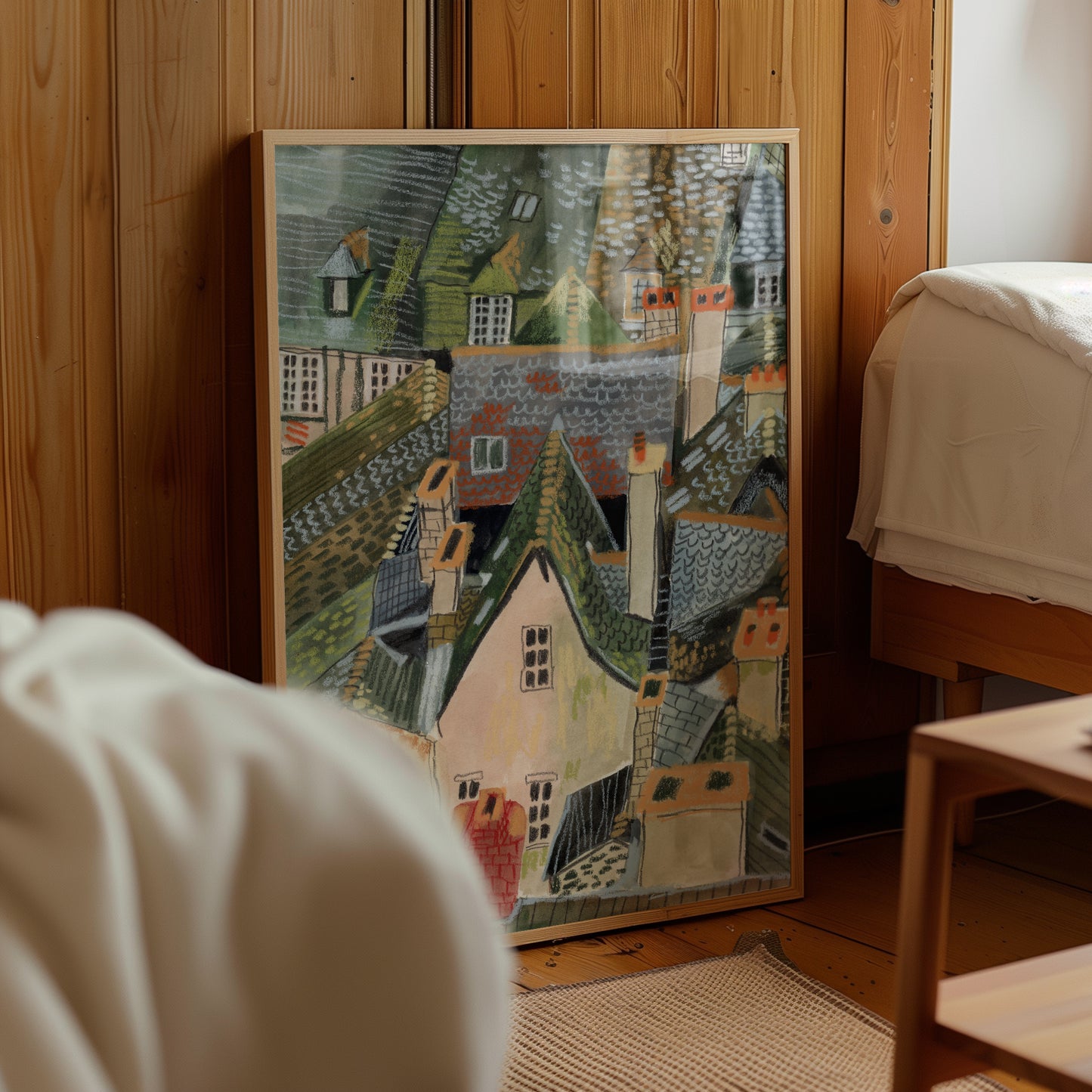 Chinon France Art Print: Gouache Rooftops Illustration, Loire Valley Travel Poster