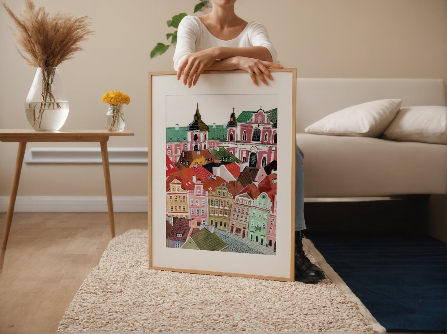 Poznan Old Town Art Print: Colorful City Houses Gouache Painting