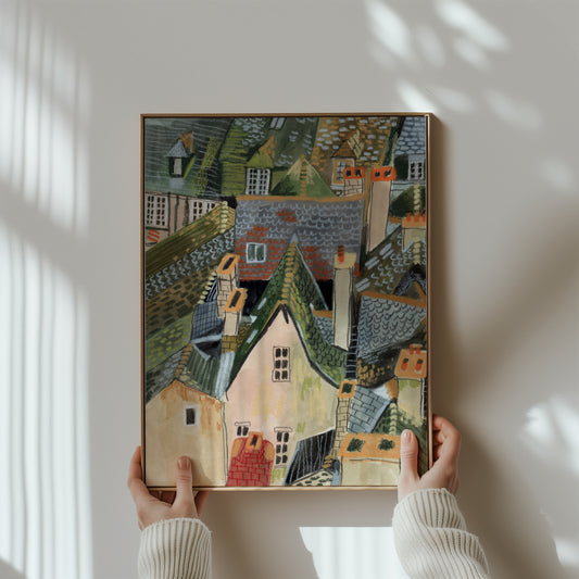 Chinon France Art Print: Gouache Rooftops Illustration, Loire Valley Travel Poster