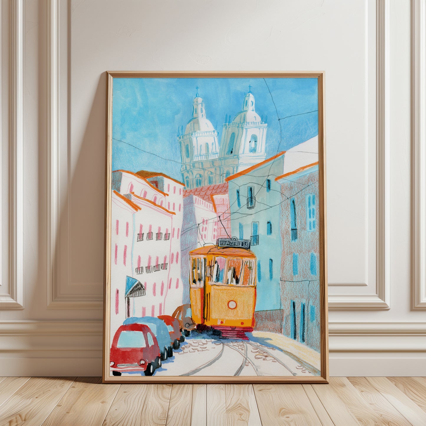 Lisbon Travel Poster: Hand-Drawn Yellow Tram Art Print